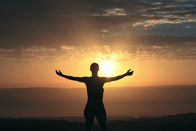 silhouette of grateful person